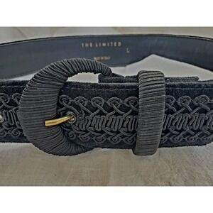 VTG Wide Suede Leather Hip Belt Black Gimp Braid Bobo Retro Witchy Western Sz L